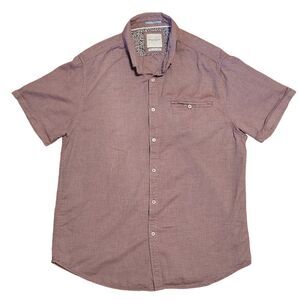 Denim Flower Button Front Shirt Mens Size L Red Short Sleeve Top